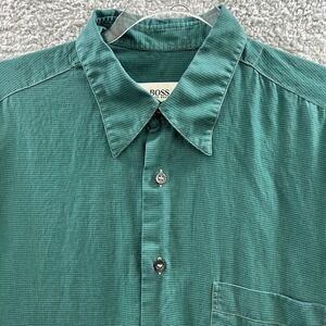 Hugo Boss Shirt Men's 16-41  Green Long Sleeves Classic Fit made In Italy Cotton